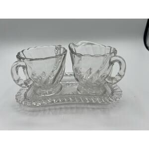 Vintage Elegant Glassware Crystal Mini Sugar and Creamer With Tray‎